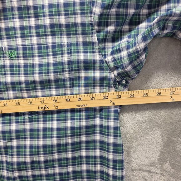 Ariat Shirt Mens Large Blue Plaid Pro Series Stretch Button Down Long Sleeve - Picture 10 of 10